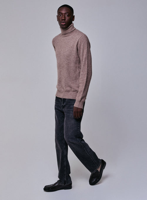Pull Beige Col Roulé Manches Longues en Laine / Fox / Polyamide - MAJESTIC FILATURES