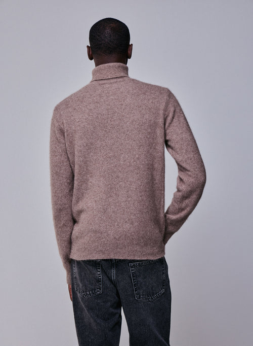 Pull Beige Col Roulé Manches Longues en Laine / Fox / Polyamide - MAJESTIC FILATURES