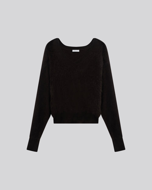 Brown V-Neck Long Sleeve Sweater in Wool / Cashmere - MAJESTIC FILATURES