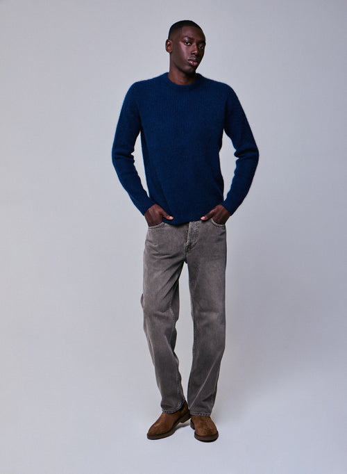Pull Marine Col Rond Manches Longues en Laine / Fox / Polyamide - MAJESTIC FILATURES