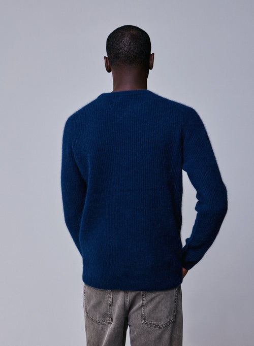 Pull Marine Col Rond Manches Longues en Laine / Fox / Polyamide - MAJESTIC FILATURES