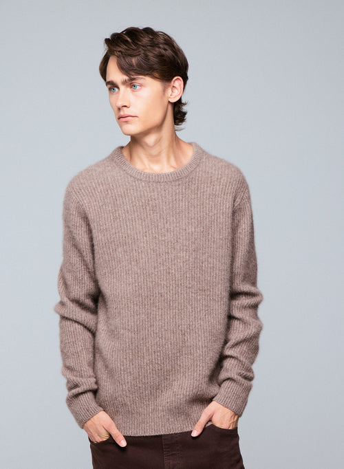 Beige round-neck sweater with long sleeves in wool / Fox / Polyamide - MAJESTIC FILATURES