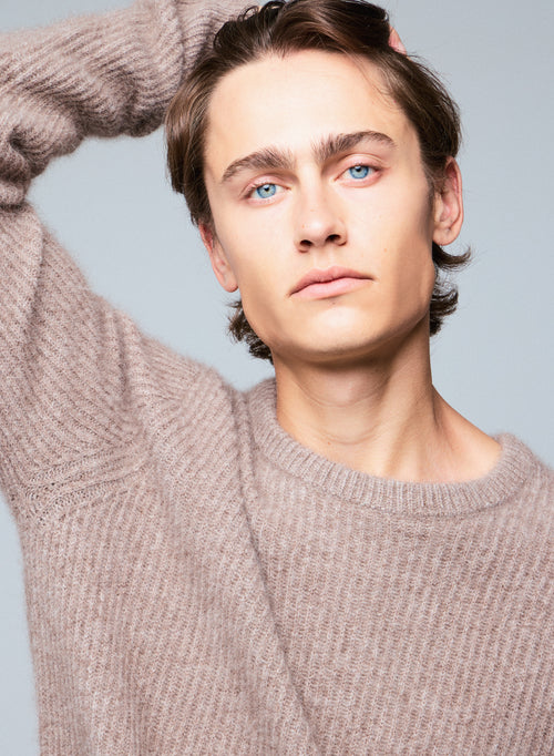 Beige round-neck sweater with long sleeves in wool / Fox / Polyamide - MAJESTIC FILATURES