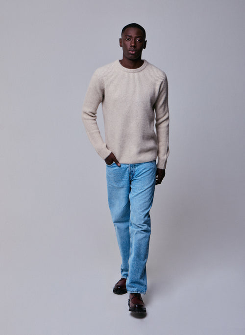 Pull Beige Col Rond Manches Longues en Laine / Fox / Polyamide - MAJESTIC FILATURES