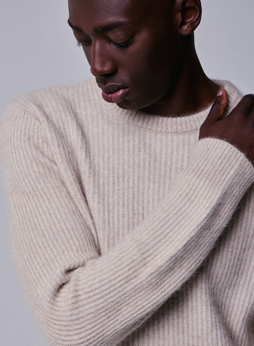 Pull Beige Col Rond Manches Longues en Laine / Fox / Polyamide - MAJESTIC FILATURES