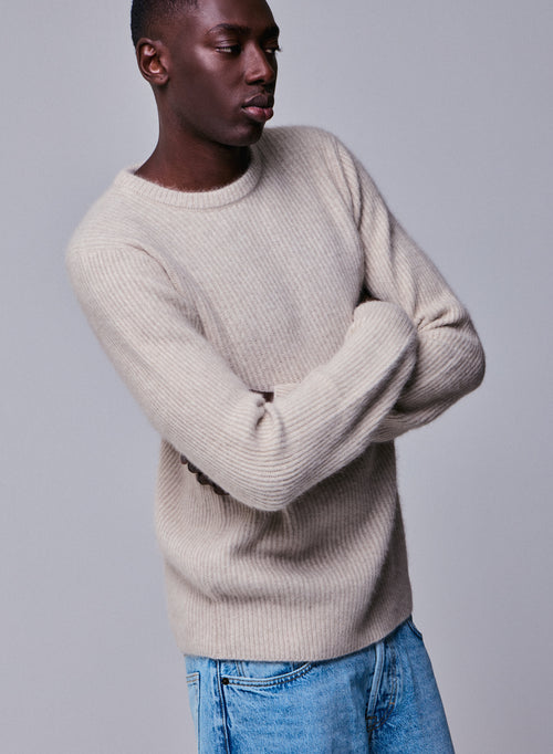Pull Beige Col Rond Manches Longues en Laine / Fox / Polyamide - MAJESTIC FILATURES