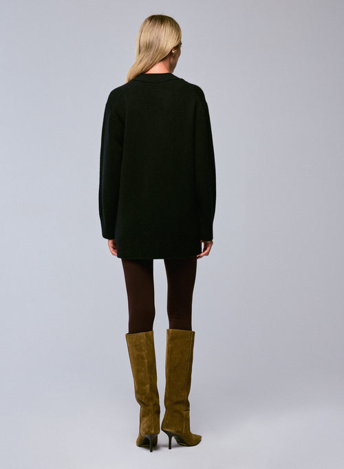 Jersey negro con cuello de pico y manga larga en lana / cachemir - MAJESTIC FILATURES