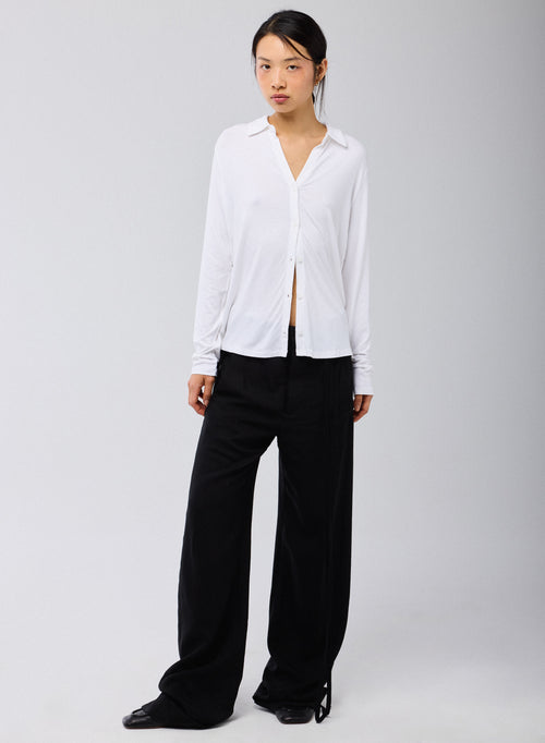 Chemise Blanche Manches Longues en Viscose et Élasthanne - MAJESTIC FILATURES