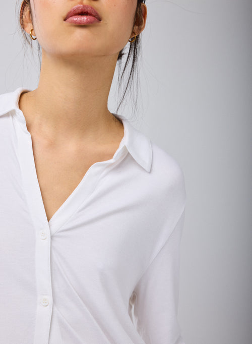 Chemise Blanche Manches Longues en Viscose et Élasthanne - MAJESTIC FILATURES