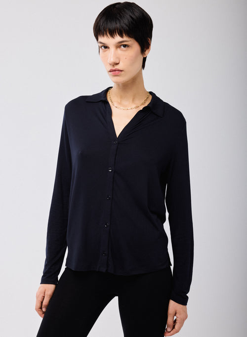 Chemise Marine Manches Longues en Viscose et Élasthanne - MAJESTIC FILATURES