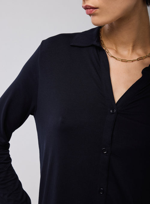Chemise Marine Manches Longues en Viscose et Élasthanne - MAJESTIC FILATURES