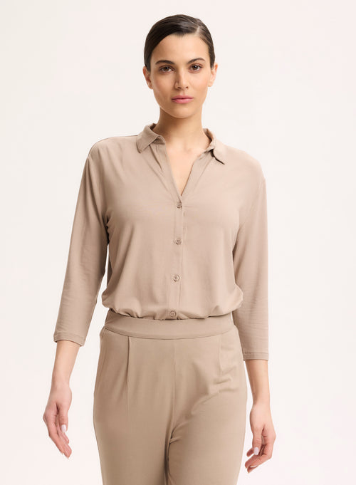 Camisa beige de manga 3/4 en viscosa / elastano - MAJESTIC FILATURES
