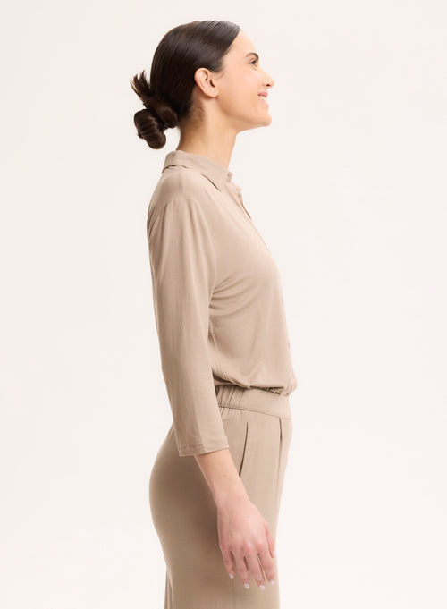 Camisa beige de manga 3/4 en viscosa / elastano - MAJESTIC FILATURES