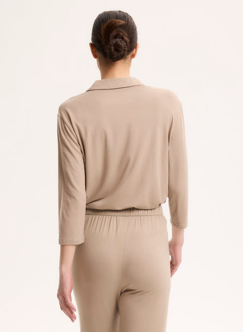 Camisa beige de manga 3/4 en viscosa / elastano - MAJESTIC FILATURES