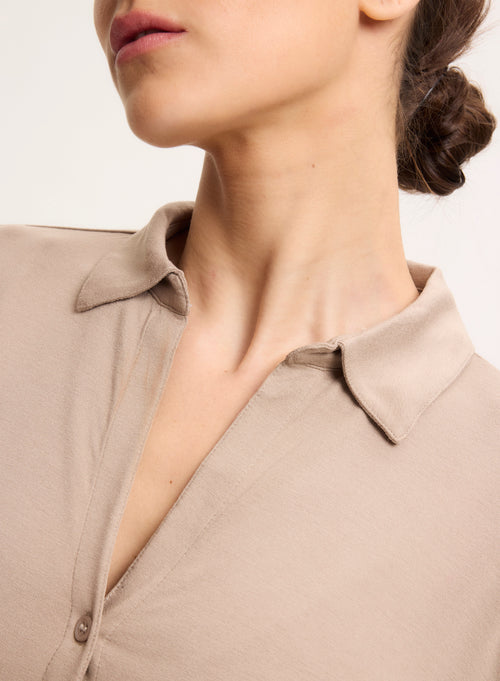 Camisa beige de manga 3/4 en viscosa / elastano - MAJESTIC FILATURES