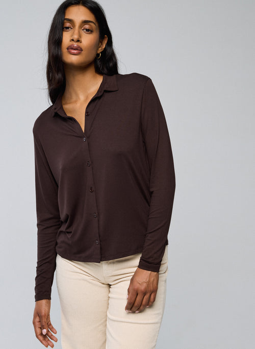 Camisa marrón Camisa manga larga viscosa / elastano - MAJESTIC FILATURES