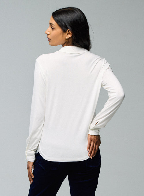 Weißes Hemd Langarmshirt aus Viskose / Elasthan - MAJESTIC FILATURES