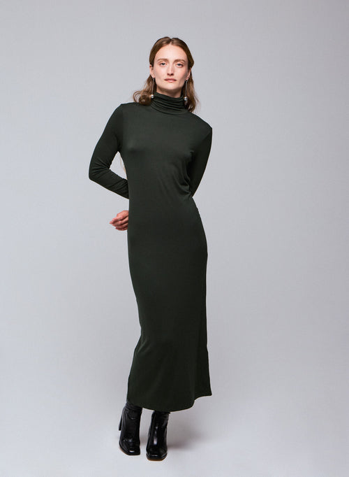 Green turtleneck dress with long sleeves in viscose / elastane - MAJESTIC FILATURES