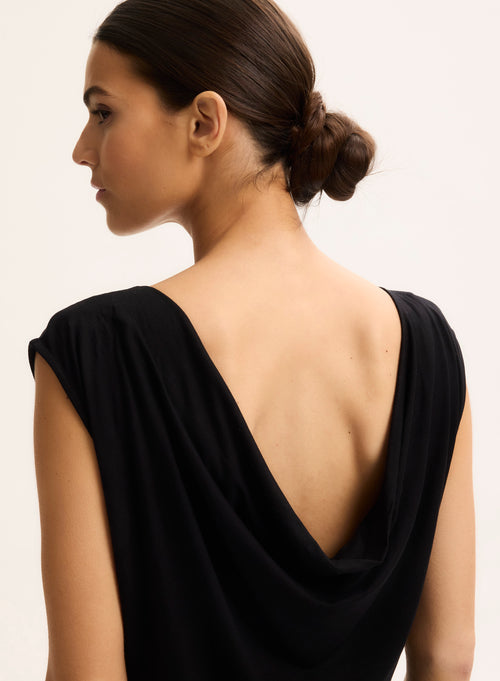 Schwarzes ärmelloses Kleid mit Wasserfallkragen aus Viskose - MAJESTIC FILATURES