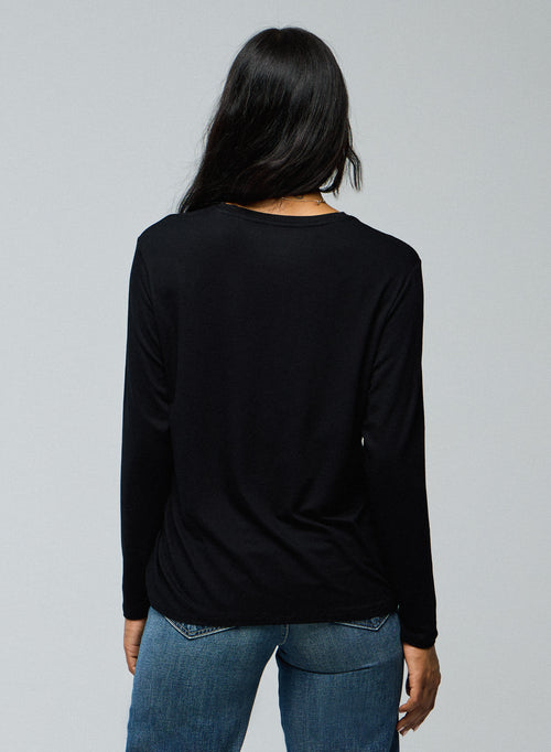 Schwarzes Langarm-T-Shirt mit Rundhalsausschnitt aus Viskose / Elasthan - MAJESTIC FILATURES