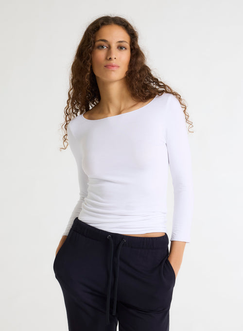 White boat neck T-shirt in Viscose and Elastane - MAJESTIC FILATURES