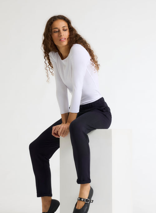 White boat neck T-shirt in Viscose and Elastane - MAJESTIC FILATURES