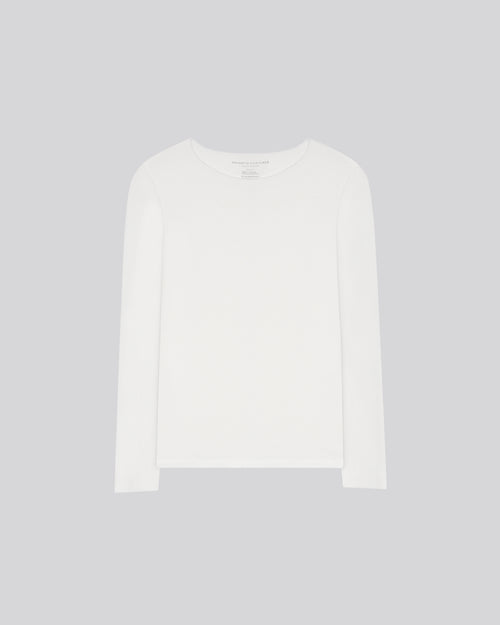 Second Skin White Long Sleeve Round Neck T-Shirt in Viscose and Elastane - MAJESTIC FILATURES