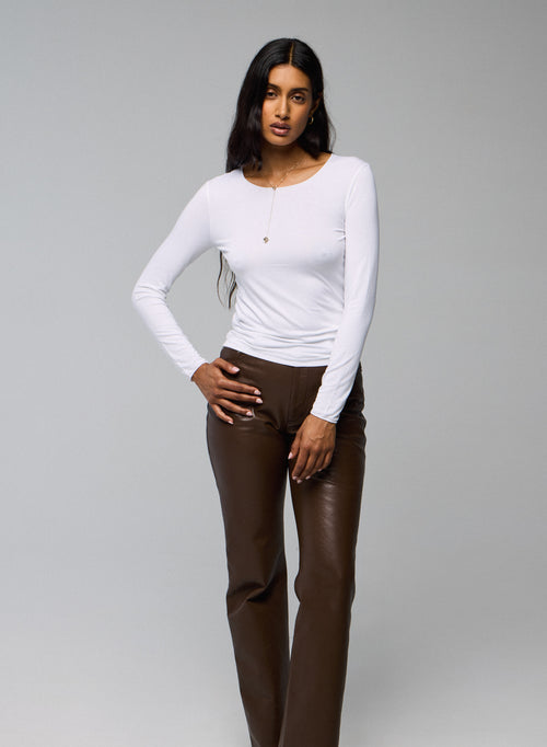 Second Skin White Long Sleeve Round Neck T-Shirt in Viscose and Elastane - MAJESTIC FILATURES