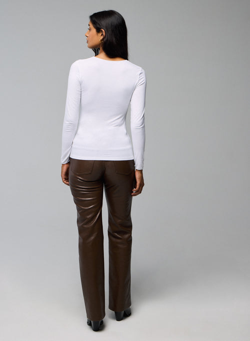 Second Skin White Long Sleeve Round Neck T-Shirt in Viscose and Elastane - MAJESTIC FILATURES