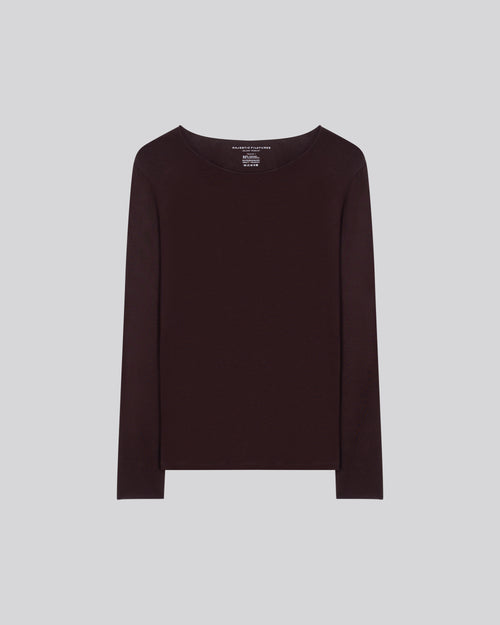 Aubergine Rundhalsausschnitt Langarm-T-Shirt aus Viskose / Elasthan - MAJESTIC FILATURES
