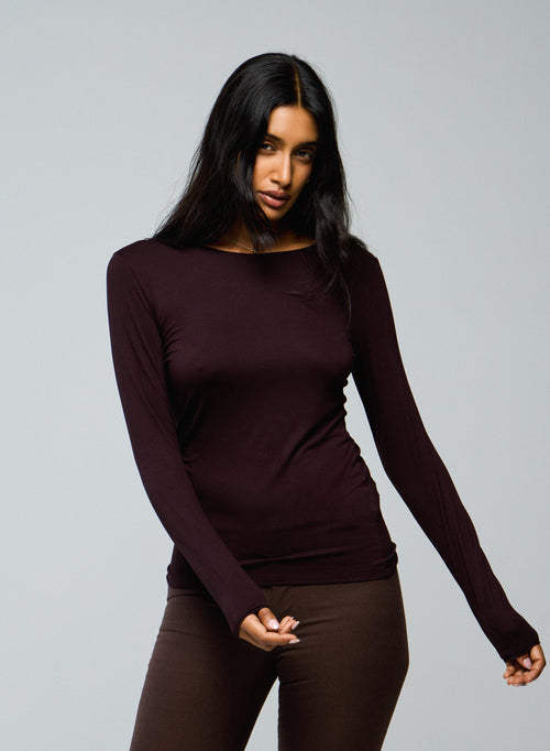 Purple Round Neck Long Sleeves T-shirt in Viscose and Elastane - MAJESTIC FILATURES
