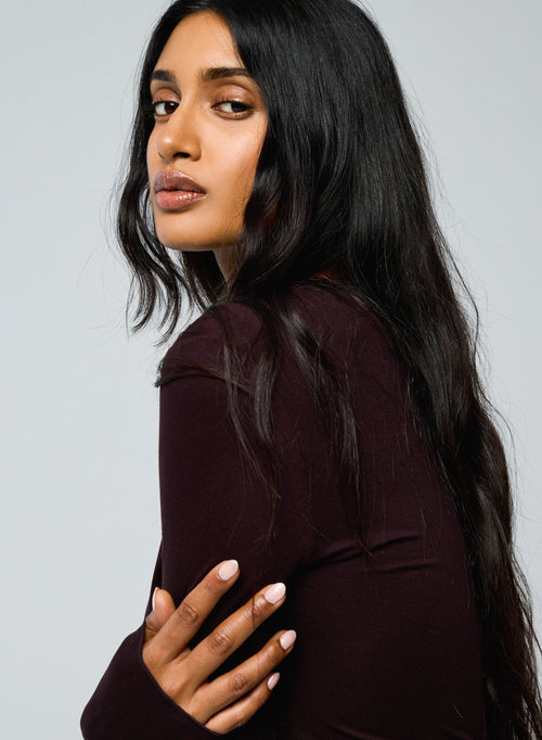 Purple Round Neck Long Sleeves T-shirt in Viscose and Elastane - MAJESTIC FILATURES