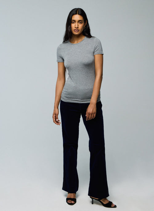 Camiseta gris de manga corta con cuello redondo en viscosa / elastano - MAJESTIC FILATURES