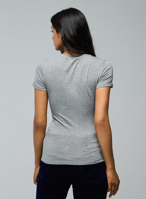 Camiseta gris de manga corta con cuello redondo en viscosa / elastano - MAJESTIC FILATURES
