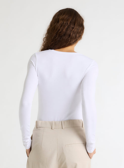 White Round Neck Long Sleeves T-shirt in Viscose / Elastane - MAJESTIC FILATURES