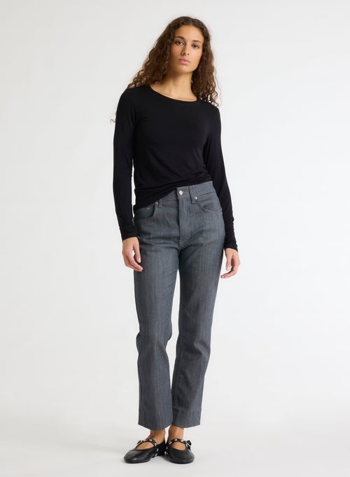 T-shirt Noir Col Rond Manches Longues en Viscose / Élasthanne - MAJESTIC FILATURES