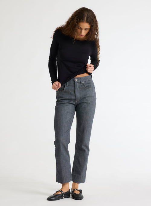 T-shirt Noir Col Rond Manches Longues en Viscose / Élasthanne - MAJESTIC FILATURES
