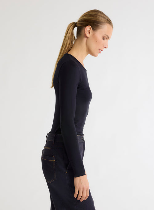 T-shirt Marine Ally Col Rond en Viscose et Élasthanne - MAJESTIC FILATURES