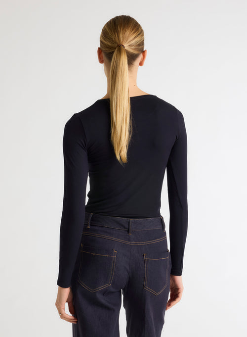 T-shirt Marine Ally Col Rond en Viscose et Élasthanne - MAJESTIC FILATURES