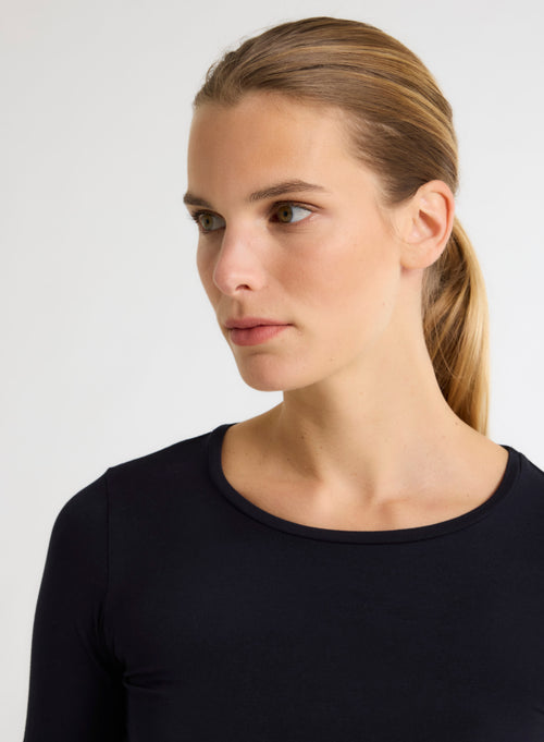T-shirt Marine Ally Col Rond en Viscose et Élasthanne - MAJESTIC FILATURES