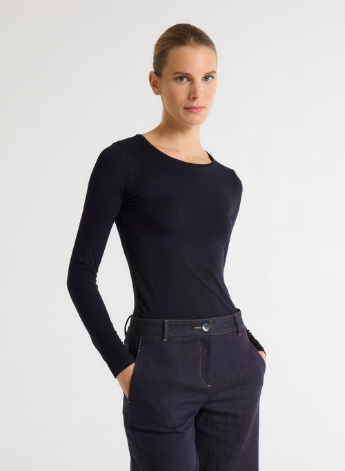 T-shirt Marine Ally Col Rond en Viscose et Élasthanne - MAJESTIC FILATURES