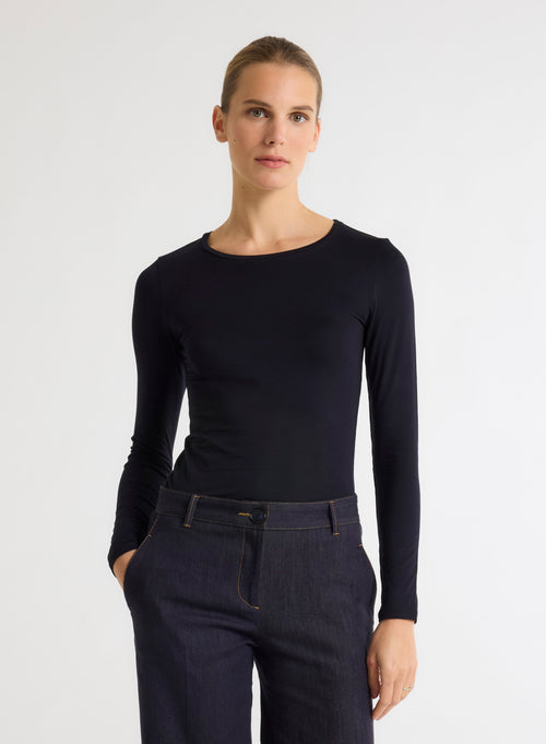 T-shirt Marine Ally Col Rond en Viscose et Élasthanne - MAJESTIC FILATURES