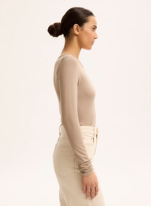 T-Shirt Beige Ally Rundhalsausschnitt - MAJESTIC FILATURES