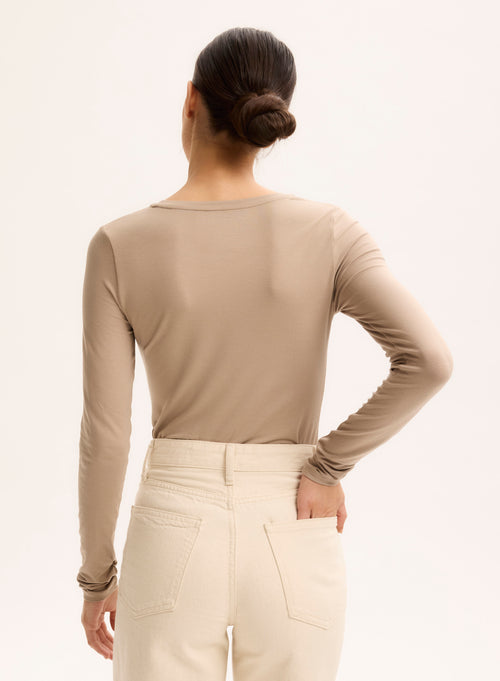 T-Shirt Beige Ally Rundhalsausschnitt - MAJESTIC FILATURES