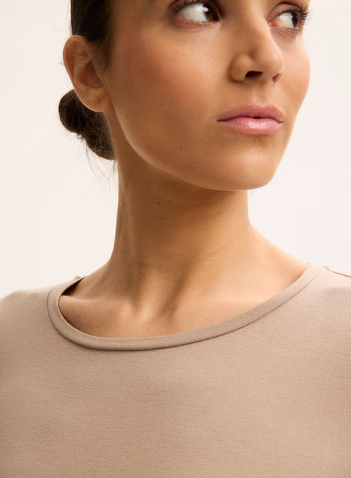 T-Shirt Beige Ally Rundhalsausschnitt - MAJESTIC FILATURES