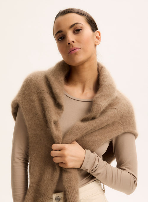 T-Shirt Beige Ally Rundhalsausschnitt - MAJESTIC FILATURES