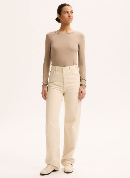 T-Shirt Beige Ally Rundhalsausschnitt - MAJESTIC FILATURES