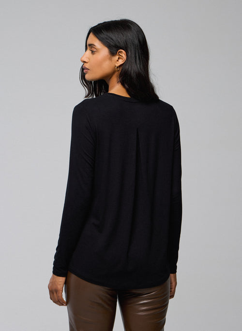 Camiseta negra de manga larga con cuello redondo en viscosa / elastano - MAJESTIC FILATURES