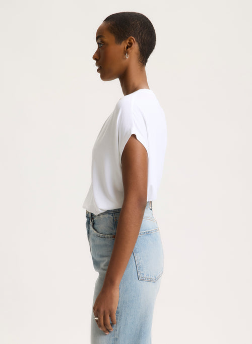 White V-neck T-shirt in Viscose and Elastane - MAJESTIC FILATURES