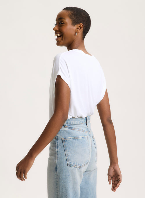 White V-neck T-shirt in Viscose and Elastane - MAJESTIC FILATURES